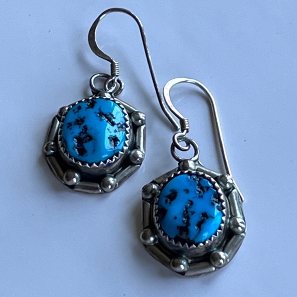 Vintage authentic Native American sterling silver turquoise earrings N Juan - Picture 12 of 14